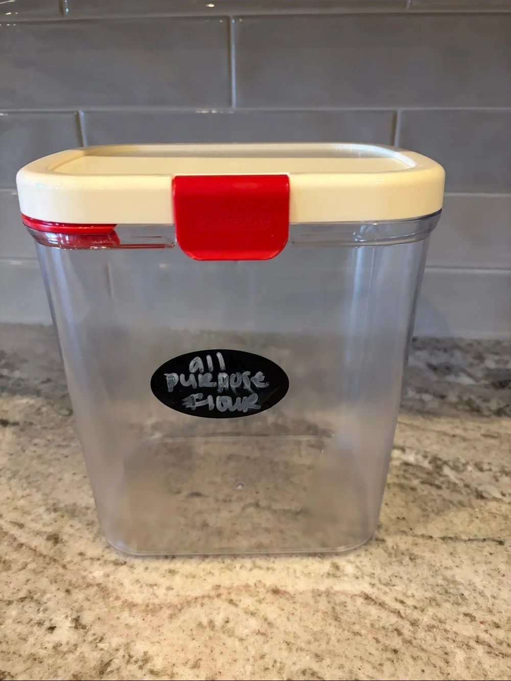 Airtight Kitchen Storage Container with Red Accent Lid - White Top
